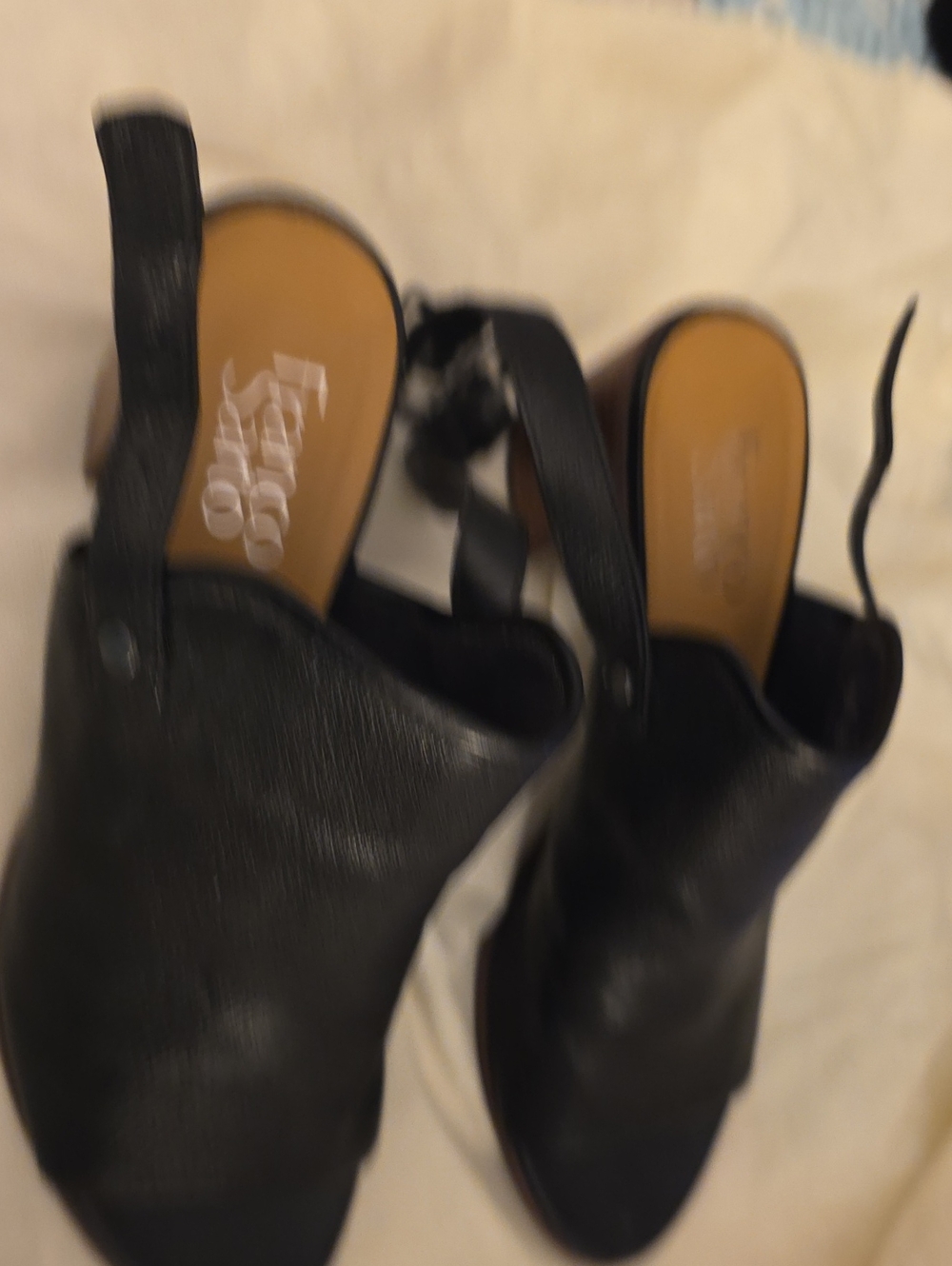 Franco Sarto Black Leather Open-Back Mules